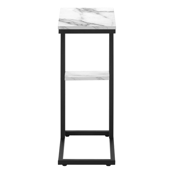 Monarch Specialties Accent Table, C-shaped, End, Side, Snack, Living Room, Bedroom, White Marble Look Laminate, Black Metal, Contemporary, Modern White Particle Board,Metal I 3675
