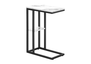 Monarch Specialties Accent Table, C-shaped, End, Side, Snack, Living Room, Bedroom, White Marble Look Laminate, Black Metal, Contemporary, Modern White Particle Board,Metal I 3675