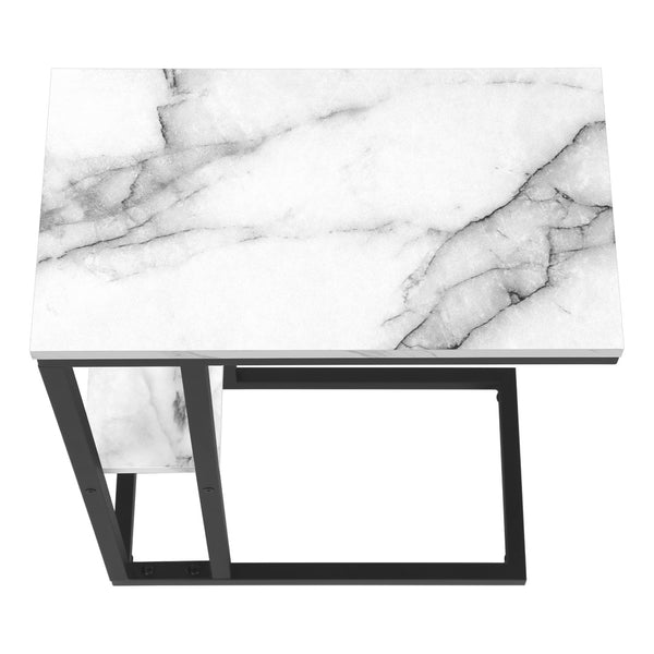 Monarch Specialties Accent Table, C-shaped, End, Side, Snack, Living Room, Bedroom, White Marble Look Laminate, Black Metal, Contemporary, Modern White Particle Board,Metal I 3675