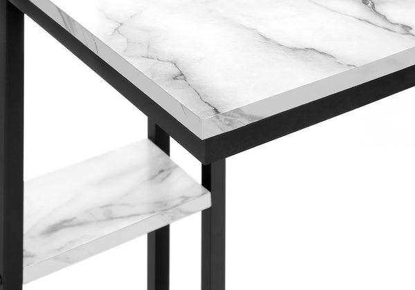 Monarch Specialties Accent Table, C-shaped, End, Side, Snack, Living Room, Bedroom, White Marble Look Laminate, Black Metal, Contemporary, Modern White Particle Board,Metal I 3675