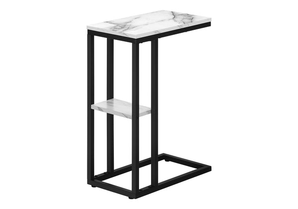 Monarch Specialties Accent Table, C-shaped, End, Side, Snack, Living Room, Bedroom, White Marble Look Laminate, Black Metal, Contemporary, Modern White Particle Board,Metal I 3675