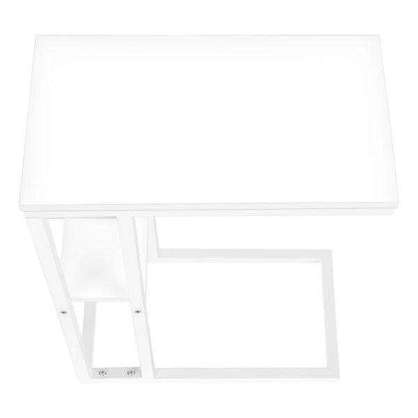 Monarch Specialties Accent Table, C-shaped, End, Side, Snack, Living Room, Bedroom, White Laminate, White Metal, Contemporary, Modern White Particle Board,Metal I 3676