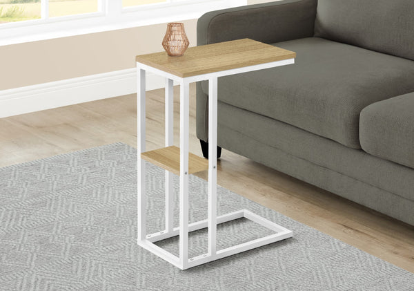 Monarch Specialties Accent Table, C-shaped, End, Side, Snack, Living Room, Bedroom, Natural Laminate, White Metal, Contemporary, Modern Natural Particle Board,Metal I 3677