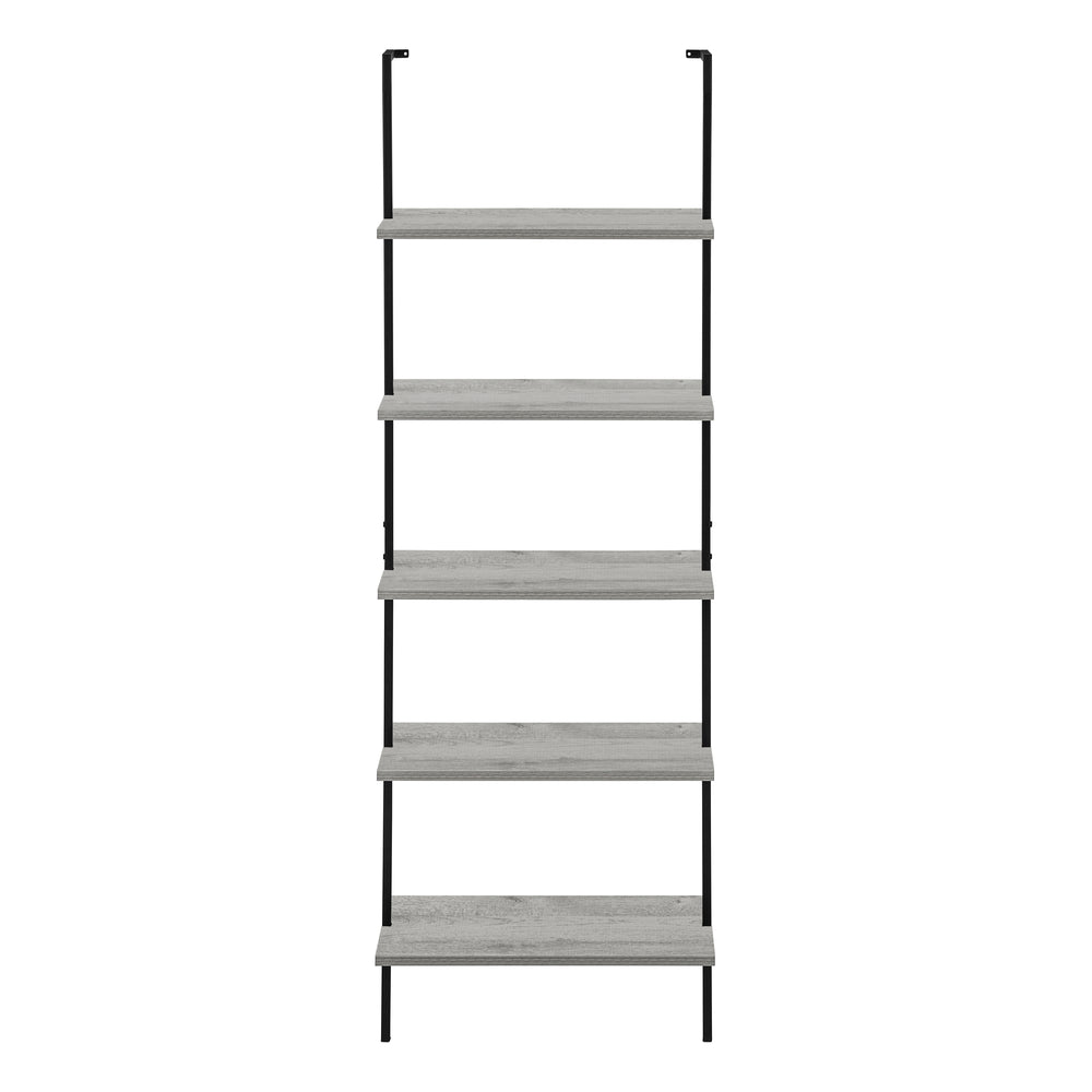 Monarch Specialties Bookshelf, Bookcase, Etagere, Ladder, 5 Tier, 72"H, Office, Bedroom, Grey Laminate, Black Metal, Contemporary, Modern Grey Metal,Particle Board I 3681