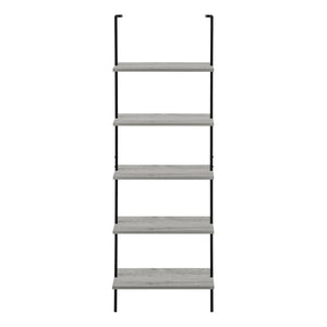 Monarch Specialties Bookshelf, Bookcase, Etagere, Ladder, 5 Tier, 72"H, Office, Bedroom, Grey Laminate, Black Metal, Contemporary, Modern Grey Metal,Particle Board I 3681