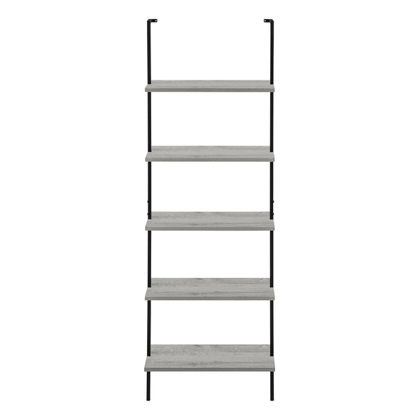 Monarch Specialties Bookshelf, Bookcase, Etagere, Ladder, 5 Tier, 72"H, Office, Bedroom, Grey Laminate, Black Metal, Contemporary, Modern Grey Metal,Particle Board I 3681