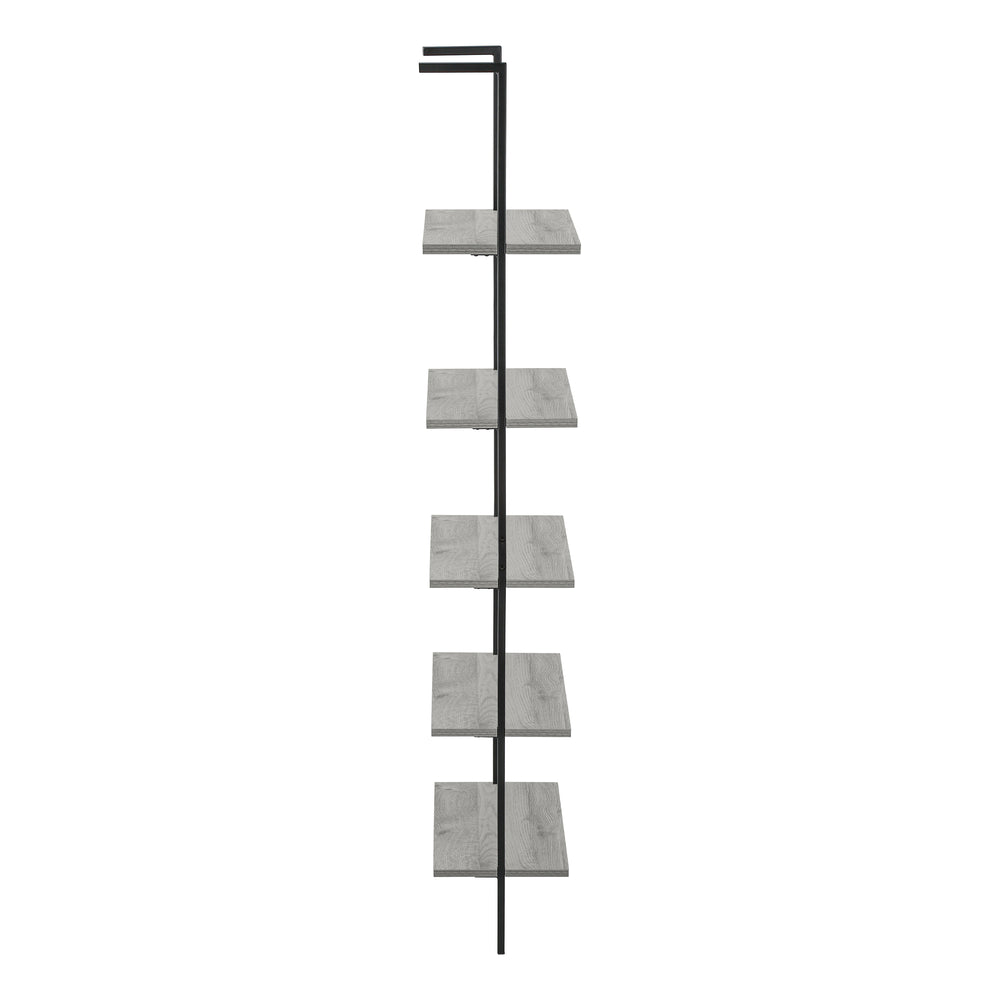 Monarch Specialties Bookshelf, Bookcase, Etagere, Ladder, 5 Tier, 72"H, Office, Bedroom, Grey Laminate, Black Metal, Contemporary, Modern Grey Metal,Particle Board I 3681