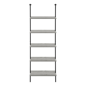 Monarch Specialties Bookshelf, Bookcase, Etagere, Ladder, 5 Tier, 72"H, Office, Bedroom, Grey Laminate, Black Metal, Contemporary, Modern Grey Metal,Particle Board I 3681