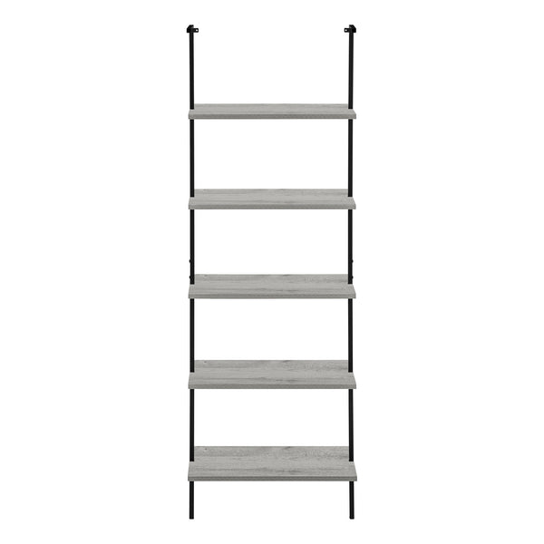 Monarch Specialties Bookshelf, Bookcase, Etagere, Ladder, 5 Tier, 72"H, Office, Bedroom, Grey Laminate, Black Metal, Contemporary, Modern Grey Metal,Particle Board I 3681