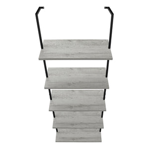 Monarch Specialties Bookshelf, Bookcase, Etagere, Ladder, 5 Tier, 72"H, Office, Bedroom, Grey Laminate, Black Metal, Contemporary, Modern Grey Metal,Particle Board I 3681