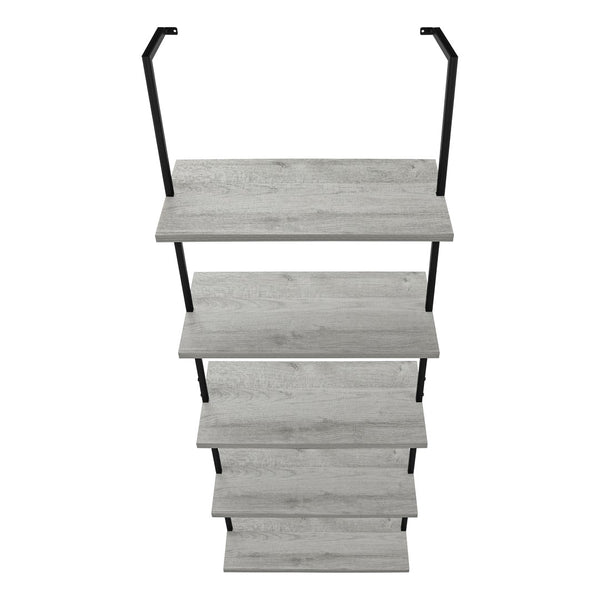 Monarch Specialties Bookshelf, Bookcase, Etagere, Ladder, 5 Tier, 72"H, Office, Bedroom, Grey Laminate, Black Metal, Contemporary, Modern Grey Metal,Particle Board I 3681