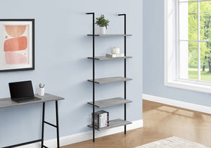 Monarch Specialties Bookshelf, Bookcase, Etagere, Ladder, 5 Tier, 72"H, Office, Bedroom, Grey Laminate, Black Metal, Contemporary, Modern Grey Metal,Particle Board I 3681