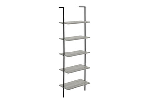 Monarch Specialties Bookshelf, Bookcase, Etagere, Ladder, 5 Tier, 72"H, Office, Bedroom, Grey Laminate, Black Metal, Contemporary, Modern Grey Metal,Particle Board I 3681