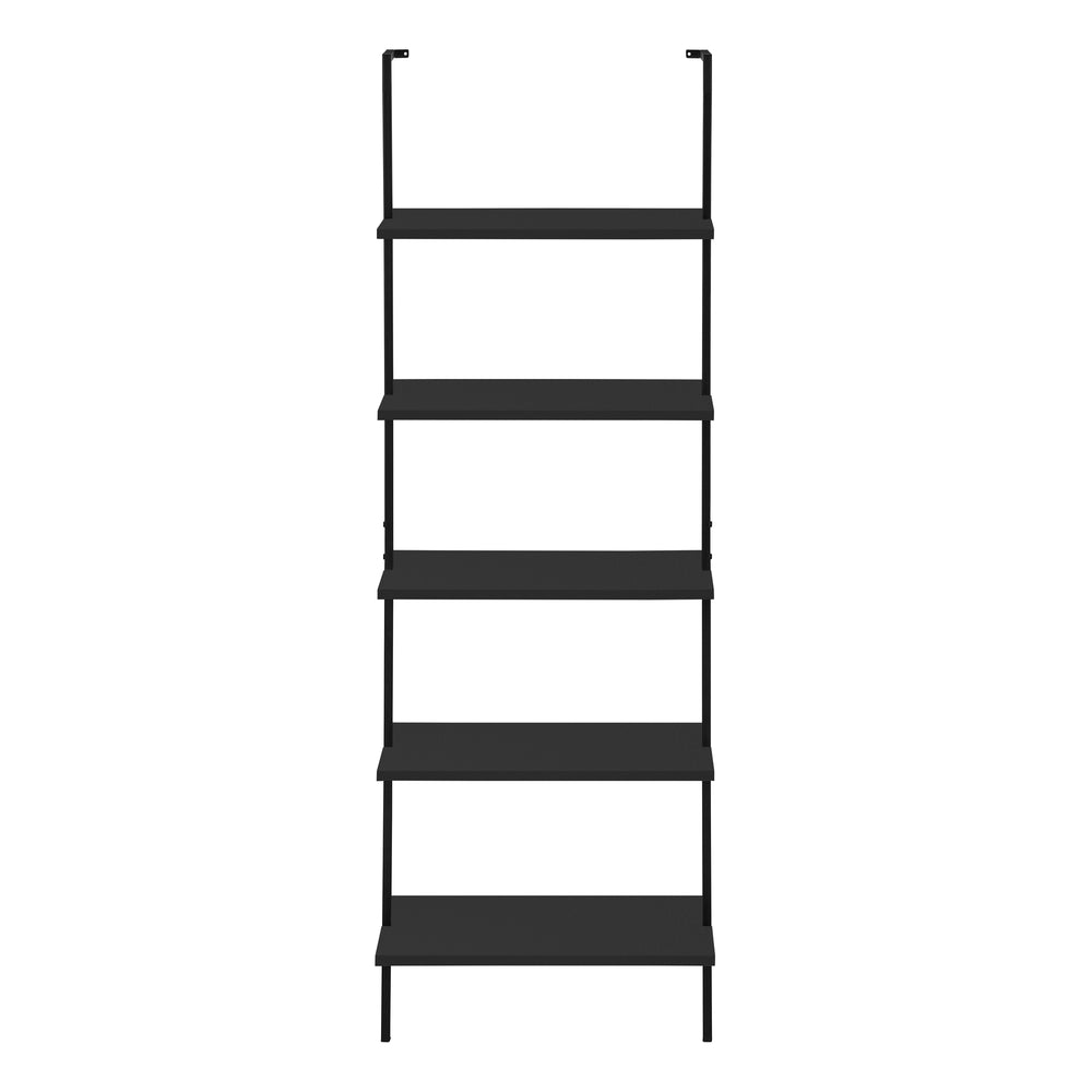Monarch Specialties Bookshelf, Bookcase, Etagere, Ladder, 5 Tier, 72"H, Office, Bedroom, Black Laminate, Black Metal, Contemporary, Modern Black Metal,Particle Board I 3683