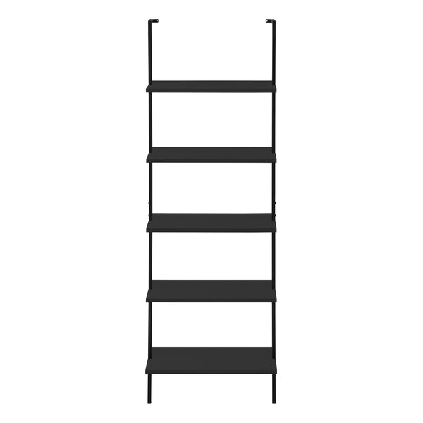 Monarch Specialties Bookshelf, Bookcase, Etagere, Ladder, 5 Tier, 72"H, Office, Bedroom, Black Laminate, Black Metal, Contemporary, Modern Black Metal,Particle Board I 3683