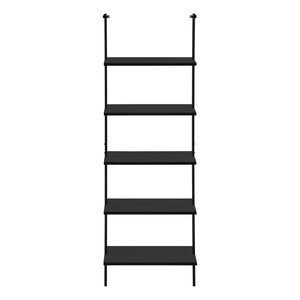 Monarch Specialties Bookshelf, Bookcase, Etagere, Ladder, 5 Tier, 72"H, Office, Bedroom, Black Laminate, Black Metal, Contemporary, Modern Black Metal,Particle Board I 3683