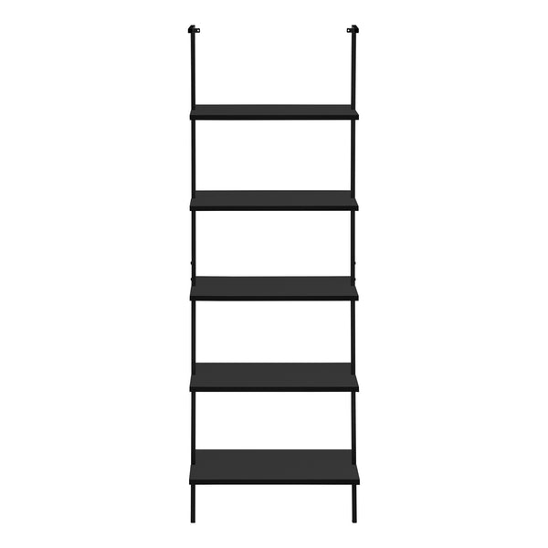 Monarch Specialties Bookshelf, Bookcase, Etagere, Ladder, 5 Tier, 72"H, Office, Bedroom, Black Laminate, Black Metal, Contemporary, Modern Black Metal,Particle Board I 3683