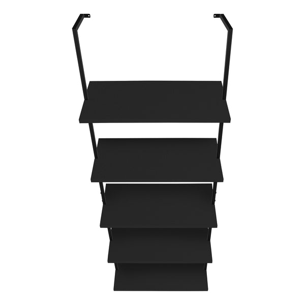 Monarch Specialties Bookshelf, Bookcase, Etagere, Ladder, 5 Tier, 72"H, Office, Bedroom, Black Laminate, Black Metal, Contemporary, Modern Black Metal,Particle Board I 3683