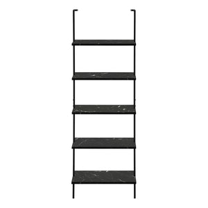 Monarch Specialties Bookshelf, Bookcase, Etagere, Ladder, 5 Tier, 72"H, Office, Bedroom, Black Marble Look Laminate, Black Metal, Contemporary, Modern Black Metal,Particle Board I 3684