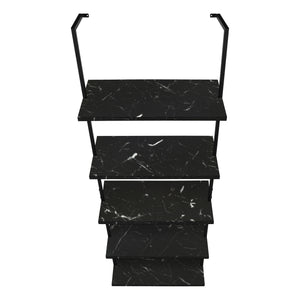 Monarch Specialties Bookshelf, Bookcase, Etagere, Ladder, 5 Tier, 72"H, Office, Bedroom, Black Marble Look Laminate, Black Metal, Contemporary, Modern Black Metal,Particle Board I 3684