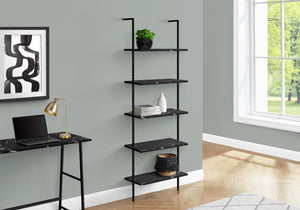 Monarch Specialties Bookshelf, Bookcase, Etagere, Ladder, 5 Tier, 72"H, Office, Bedroom, Black Marble Look Laminate, Black Metal, Contemporary, Modern Black Metal,Particle Board I 3684