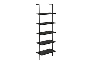 Monarch Specialties Bookshelf, Bookcase, Etagere, Ladder, 5 Tier, 72"H, Office, Bedroom, Black Marble Look Laminate, Black Metal, Contemporary, Modern Black Metal,Particle Board I 3684