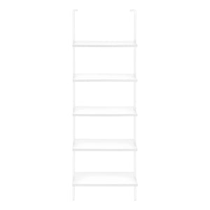 Monarch Specialties Bookshelf, Bookcase, Etagere, Ladder, 5 Tier, 72"H, Office, Bedroom, White Laminate, White Metal, Contemporary, Modern White Metal,Particle Board I 3687