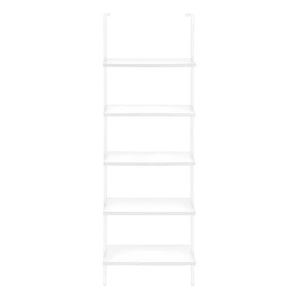 Monarch Specialties Bookshelf, Bookcase, Etagere, Ladder, 5 Tier, 72"H, Office, Bedroom, White Laminate, White Metal, Contemporary, Modern White Metal,Particle Board I 3687