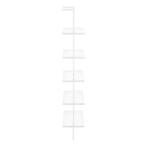 Monarch Specialties Bookshelf, Bookcase, Etagere, Ladder, 5 Tier, 72"H, Office, Bedroom, White Laminate, White Metal, Contemporary, Modern White Metal,Particle Board I 3687