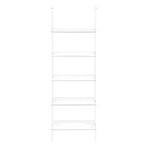 Monarch Specialties Bookshelf, Bookcase, Etagere, Ladder, 5 Tier, 72"H, Office, Bedroom, White Laminate, White Metal, Contemporary, Modern White Metal,Particle Board I 3687