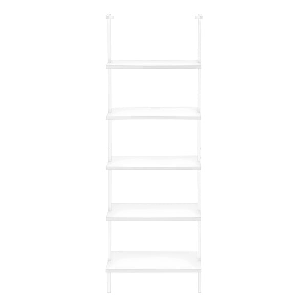 Monarch Specialties Bookshelf, Bookcase, Etagere, Ladder, 5 Tier, 72"H, Office, Bedroom, White Laminate, White Metal, Contemporary, Modern White Metal,Particle Board I 3687