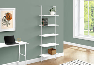 Monarch Specialties Bookshelf, Bookcase, Etagere, Ladder, 5 Tier, 72"H, Office, Bedroom, White Laminate, White Metal, Contemporary, Modern White Metal,Particle Board I 3687