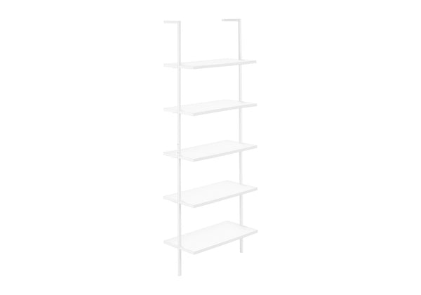 Monarch Specialties Bookshelf, Bookcase, Etagere, Ladder, 5 Tier, 72"H, Office, Bedroom, White Laminate, White Metal, Contemporary, Modern White Metal,Particle Board I 3687