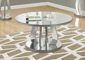 Monarch Specialties Coffee Table, Accent, Cocktail, Round, Living Room, 36"Dia, Clear Mirror, Grey, Transitional Silver Mdf I 3725