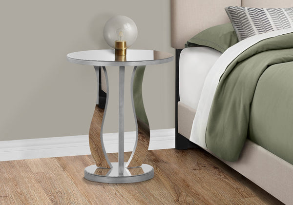 Monarch Specialties Accent Table, Side, End, Nightstand, Lamp, Living Room, Bedroom, Clear Mirror, Grey, Transitional Silver Mdf I 3726