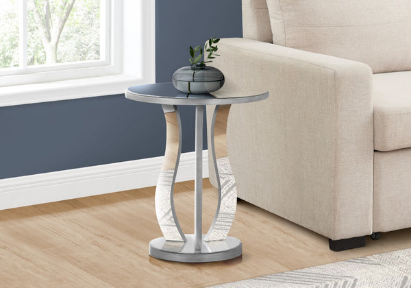 Monarch Specialties Accent Table, Side, End, Nightstand, Lamp, Living Room, Bedroom, Clear Mirror, Grey, Transitional Silver Mdf I 3726