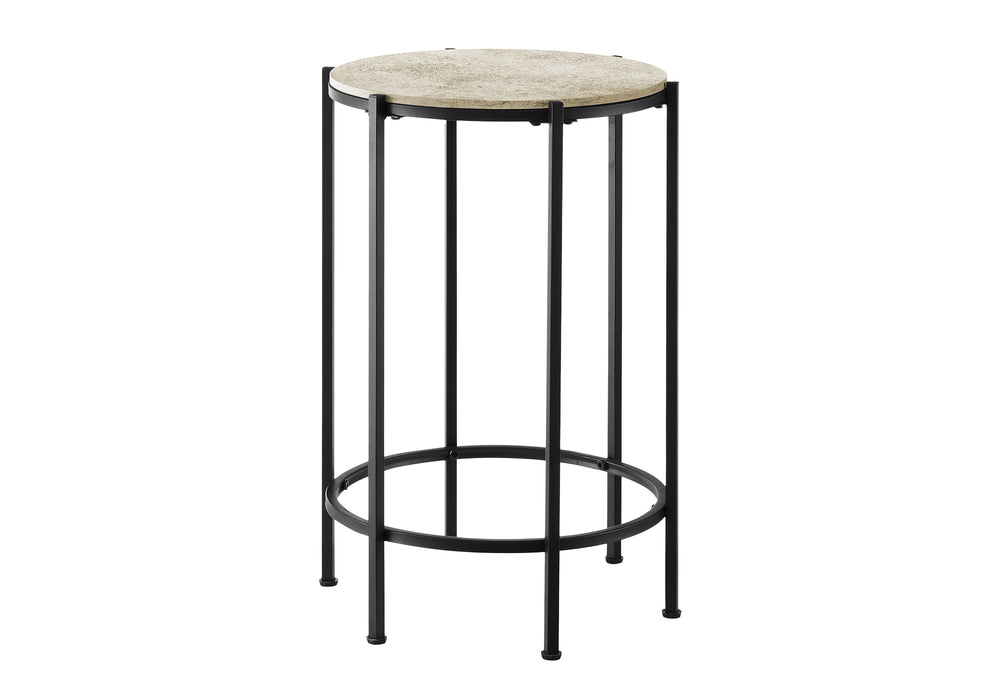Monarch Specialties Accent Table, End, Round, Side Table, Small, Lamp, Living Room, Bedroom, Nightstand, Cream Stone Laminate, Black Metal, Contemporary Black,Cream, Cream Metal,Laminate,Particle Board I 3758