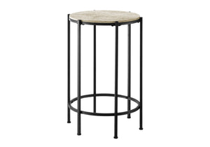 Monarch Specialties Accent Table, End, Round, Side Table, Small, Lamp, Living Room, Bedroom, Nightstand, Cream Stone Laminate, Black Metal, Contemporary Black,Cream, Cream Metal,Laminate,Particle Board I 3758