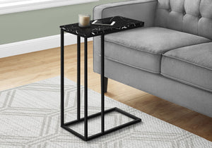 Monarch Specialties Accent Table, C-shaped, End, Side, Snack, Living Room, Bedroom, Black Marble Look Laminate, Black Metal, Contemporary, Modern Black Particle Board,Metal I 3763