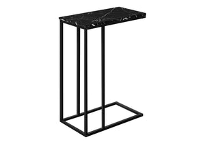 Monarch Specialties Accent Table, C-shaped, End, Side, Snack, Living Room, Bedroom, Black Marble Look Laminate, Black Metal, Contemporary, Modern Black Particle Board,Metal I 3763