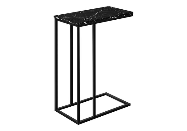 Monarch Specialties Accent Table, C-shaped, End, Side, Snack, Living Room, Bedroom, Black Marble Look Laminate, Black Metal, Contemporary, Modern Black Particle Board,Metal I 3763