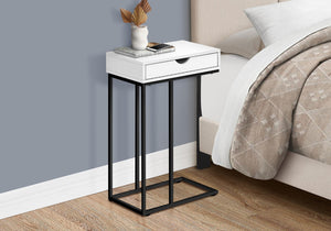 Monarch Specialties Accent Table, C-shaped, End, Side, Snack, Storage Drawer, Living Room, Bedroom, White Laminate, Black Metal, Contemporary, Modern White Particle Board,Metal I 3770