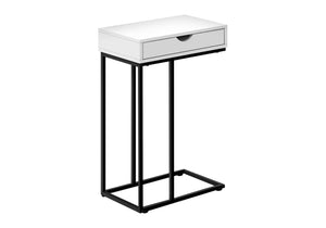 Monarch Specialties Accent Table, C-shaped, End, Side, Snack, Storage Drawer, Living Room, Bedroom, White Laminate, Black Metal, Contemporary, Modern White Particle Board,Metal I 3770