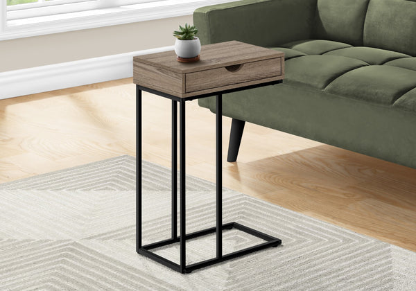 Monarch Specialties Accent Table, C-shaped, End, Side, Snack, Storage Drawer, Living Room, Bedroom, Brown Laminate, Black Metal, Contemporary, Modern Dark Taupe Particle Board,Metal I 3771