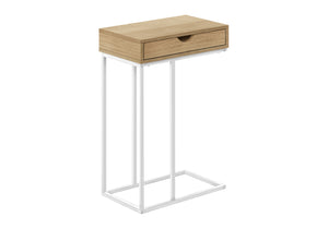 Monarch Specialties Accent Table, C-shaped, End, Side, Snack, Storage Drawer, Living Room, Bedroom, Natural Laminate, White Metal, Contemporary, Modern Natural Particle Board,Metal I 3775