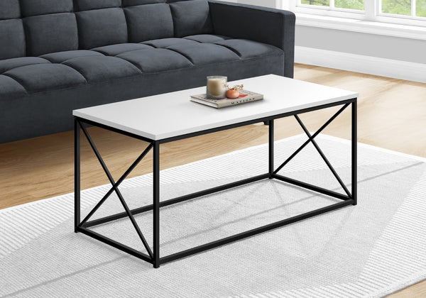Monarch Specialties Coffee Table, Accent, Cocktail, Rectangular, Living Room, 40"L, White Laminate, Black Metal, Contemporary, Modern White Particle Board,Metal I 3780