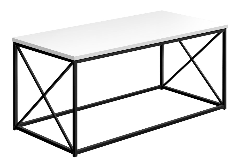 Monarch Specialties Coffee Table, Accent, Cocktail, Rectangular, Living Room, 40"L, White Laminate, Black Metal, Contemporary, Modern White Particle Board,Metal I 3780