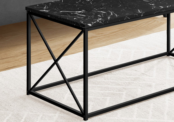 Monarch Specialties Coffee Table, Accent, Cocktail, Rectangular, Living Room, 40"L, Black Marble Look Laminate, Black Metal, Contemporary, Modern Black Particle Board,Metal I 3783