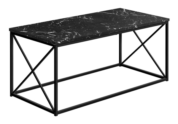 Monarch Specialties Coffee Table, Accent, Cocktail, Rectangular, Living Room, 40"L, Black Marble Look Laminate, Black Metal, Contemporary, Modern Black Particle Board,Metal I 3783