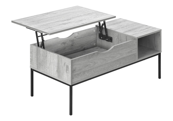 Monarch Specialties Coffee Table, 42" L, Rectangular, Cocktail, Lift-top, Grey, Black Metal, Contemporary, Modern Grey,Black, Black Particle Board,Metal I 3805